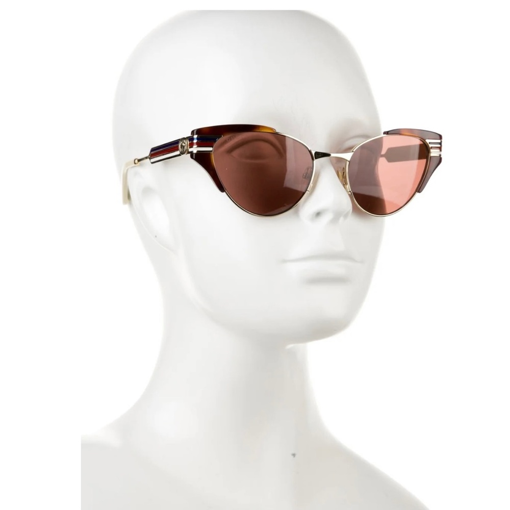 Gucci Gold and Brown Cat Eye Sunglasses - Picture 2 of 6